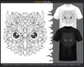 Owl bird head mandala arts isolated on black and white t shirt Royalty Free Stock Photo