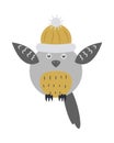 Owl Bird in Knitted Cap with Raised Wings Isolated Royalty Free Stock Photo