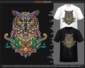 Owl bird mandala arts isolated on black and white t shirt Royalty Free Stock Photo