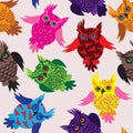 Owl bird seamless vector background