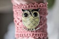 Owl bird sitting on the branch brooch enamel rhinestone Royalty Free Stock Photo