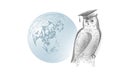 Owl bird symbol of wise education. E-learning distance concept. Graduate certificate international global program