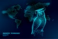 Owl bird symbol of wise education. E-learning distance concept. Graduate certificate international global program