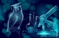 Owl bird symbol of wise education. E-learning distance concept. Graduate science chemistry certificate program concept