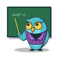 Owl Bird Teacher Math Blackboard Education School Character Cartoon