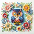 Owl in Bloom: Kirigami Artistry on Floral Background