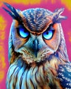 Owl with blue eyes and pink background Royalty Free Stock Photo