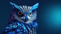 An owl with blue feathers and a large head, AI. Paper crafted origami