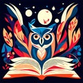 Owl with a book on a dark blue background. Vector illustration. AI Generated Royalty Free Stock Photo