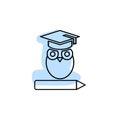 Owl on the book with square academic cap outline with color shadow vector icon in education set Royalty Free Stock Photo