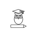 owl on the book with square academic cap outline icon. Simple vector for UI and UX, website or mobile application Royalty Free Stock Photo
