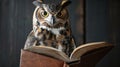 Owl with books. Symbol of wisdom and knowledge Royalty Free Stock Photo