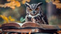 Owl with books. Symbol of wisdom and knowledge Royalty Free Stock Photo