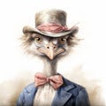 Realistic Illustration Of Ostrich In 18th Century Style With Top Hat And Tie Royalty Free Stock Photo