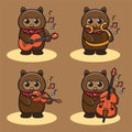 Vector illustration of cute Owl Play Music cartoon set. Royalty Free Stock Photo