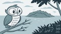 Owl on branch lake mountains nature wildlife scene vector design Generative AI Royalty Free Stock Photo