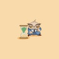 Owl in business suit sits at hourglass
