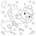An owl carries a sack of gifts for Christmas. Coloring book page for kids. Cartoon style character. Vector illustration isolated Royalty Free Stock Photo
