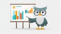 Owl Cartoon Character Explaining Data on Business Presentation Charts