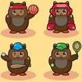 Set of Cute Sport Cartoon Owls. Set of cartoon owls with various emotions.