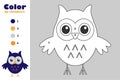 Owl in cartoon style, color by number, halloween education paper game for the development of children, coloring page, kids prescho