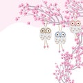 Owl ceramic hang cherry tree Royalty Free Stock Photo