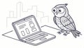Owl character using a laptop computer technology and learning vector design Generative AI Royalty Free Stock Photo
