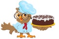 Owl Chef holding cake