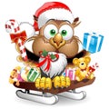 Owl Christmas Santa Happy Face Character