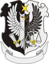 Owl on the coat of arms and ribbon.