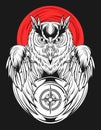 Owl with compass vector illustration Royalty Free Stock Photo