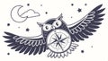 Owl with compass and wings directional wisdom guidance vector design Generative AI Royalty Free Stock Photo