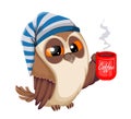 Owl with a cup of coffee. Back to school concept Royalty Free Stock Photo