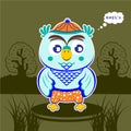 Owl cute with dark tree background cartoon graphic vector illustration Royalty Free Stock Photo