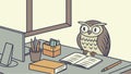 Owl at desk with computer, symbolizing office work and technology vector design Generative AI Royalty Free Stock Photo