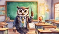 owl is dressed in a suit and tie, giving the impression that it is a teacher Royalty Free Stock Photo