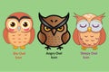 Owl Expressions: Shy, Angry, and Sleepy