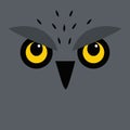 Owl face icon. Bird with big yellow eyes, beak nose, brows, fur. Cute eagle owl. Kawaii cartoon funny character. Forest birds Royalty Free Stock Photo