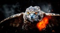 Owl with fire on the black background.