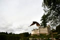 Owl during a flight in Scotland shows in the background a castle