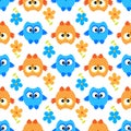 Owl flower seamless vector pattern