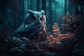 Owl forest bird night. Generate Ai