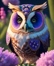 Owl In The Garden, animal illustration, Background, poster or postcard. AI Generated