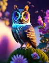 Owl In The Garden, animal illustration, Background, poster or postcard. AI Generated