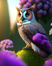 Owl In The Garden, animal illustration, Background, poster or postcard. AI Generated