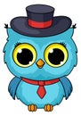Owl gentleman cartoon character. Bird in top hat and tie