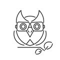 Owl with glasses sitting on a branch logo vector illustration