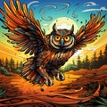 Vibrant Neo-traditional Owl Illustration In Dark Amber