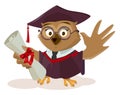 Owl graduate holding diploma