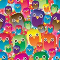 Owl handmade big small flower seamless pattern